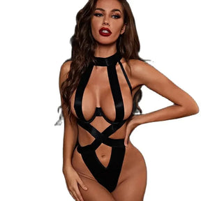 Frauen sexy Tape Wrap  Strumpfhosen T ops hängen Hals aushöhlen rücken freie ärmellose Bodysuit weibliche Erotik Dessous verführer ische Uniform